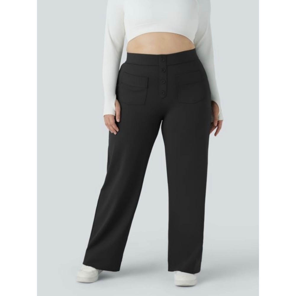 Halara Daystretch High Waisted Pockets Straight Leg Trousers Black Large